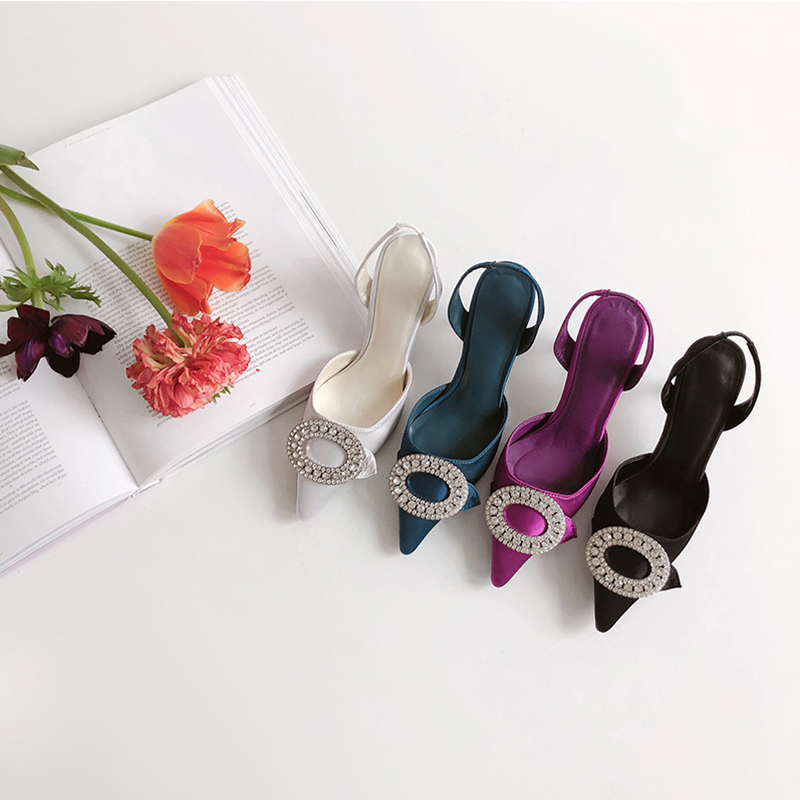 [RP2416] 카프리아 보석 새틴 슬링백7.5cm