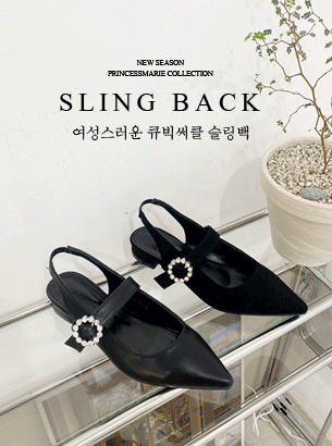 브아슈 큐빅 써클 뾰족코 로우힐 슬링백 (3cm)