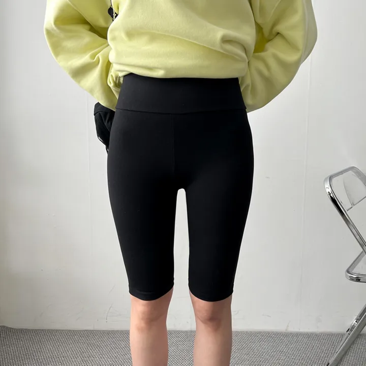 (FREE-2XL)기모 코트나 바이커 5부 레깅스 팬츠 스판 짱짱 싸이클 하이웨스트 무지 밴딩 반바지 마실룩 트레이닝 츄리닝 발열 하의 빅사이즈