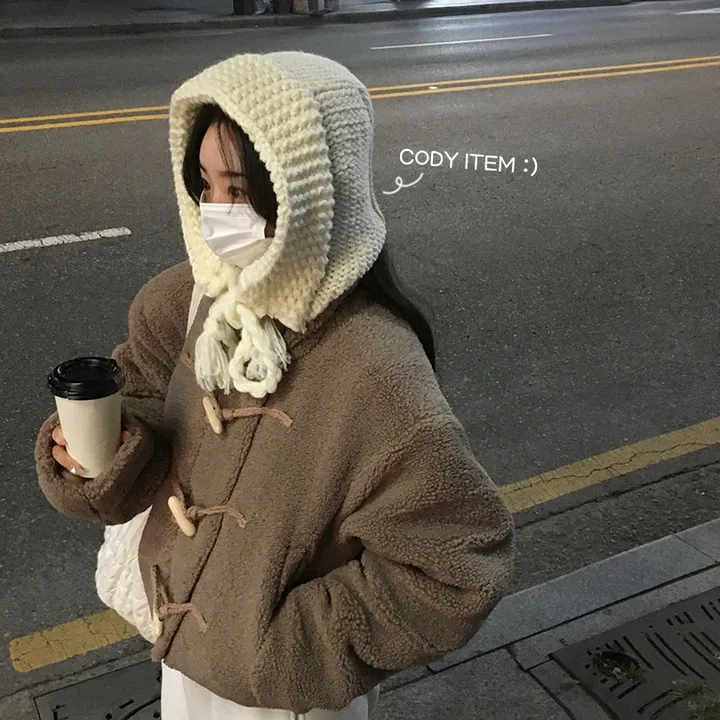 [당일출고][모델소장!]디토 꽈배기 후드 바라클라바 니트 모자