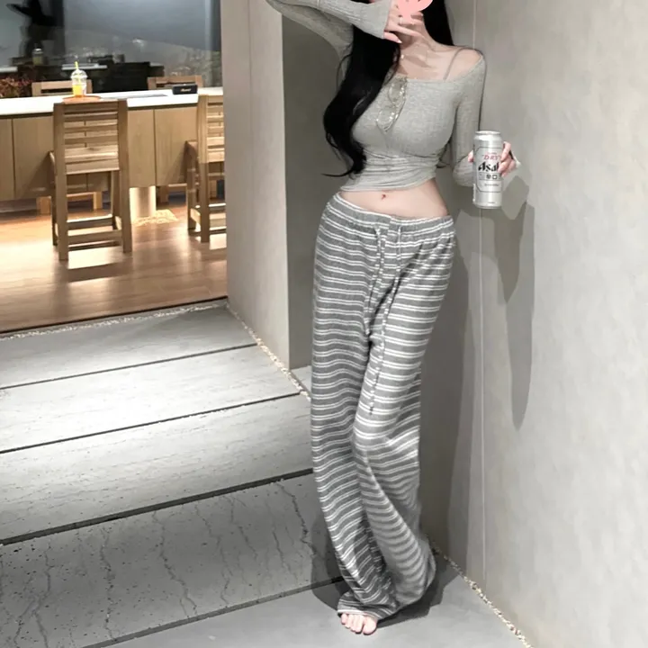 *포근한타올* 허그 스트라이프 팬츠 / 츄리닝 밴딩팬츠 밴딩바지 니트팬츠 니트바지 단가라팬츠 츄리닝바지 트레이닝바지 트레이닝팬츠 와이드팬츠 겨울 하의 수면바지