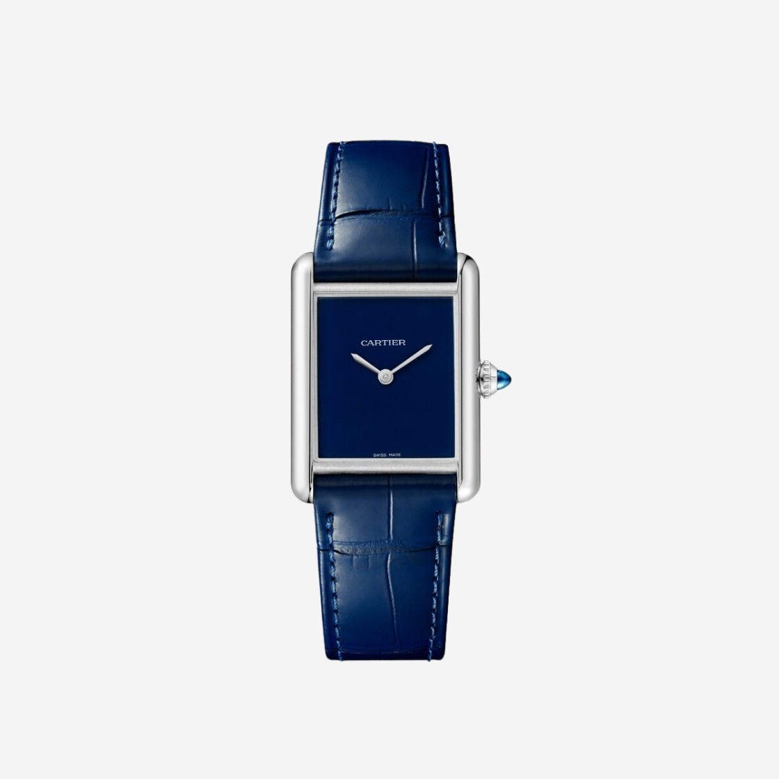 Cartier Tank Must Watch Large Quartz Steel Alligator Skin Blue