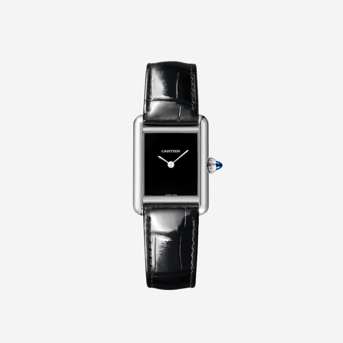 Cartier Tank Must Watch Small Quartz Steel Alligator Skin Black