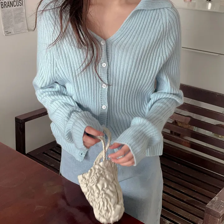 [🚘창고이전세일💙] 언유즈얼리 호아스 홀가먼트 카라 가디건 - 핑크 /살안타템/데이트/하객룩/여름가디건/크롭/레이어드