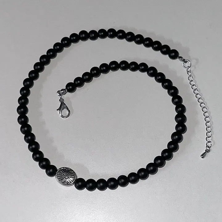 [Handmade/오늘만할인] 당일발송 빈티지 연꽃 무광 블랙 원석 써지컬 목걸이 레이어드 목걸이 우정템 커플템