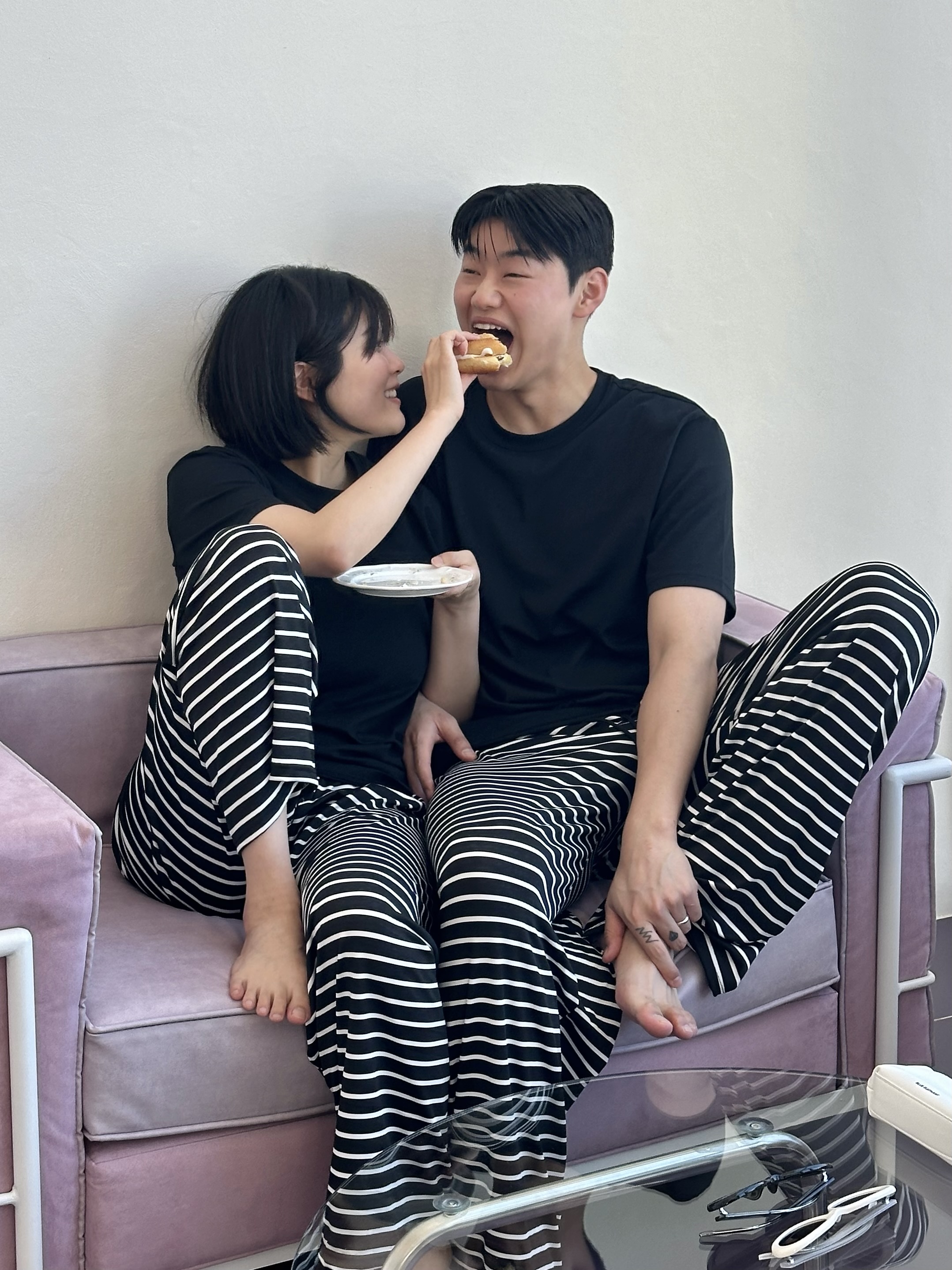[커플/남녀] 쿨롱팬츠 쿨스킨 반팔 커플잠옷 체크 파자마 잠옷바지 홈웨어