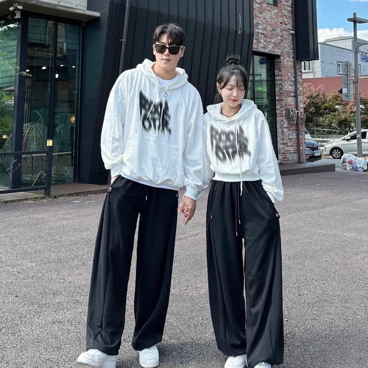 2사이즈/8컬러 커플 후드티 크롭 후드 남녀공용 오버핏 후드티 사이드 스냅 벌룬 팬츠 와이드 스트릿 긴팔 커플티 봄 가을 커플룩 시밀러룩 힙무드 루즈핏 꾸안꾸 트레이닝 세트 락스타
