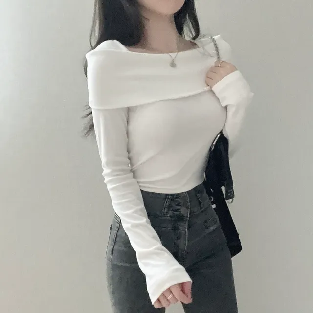 [ 누적판매2,000장🔥/볼륨up ] 뮤트 오프넥 슬림 긴팔티셔츠 (3col)