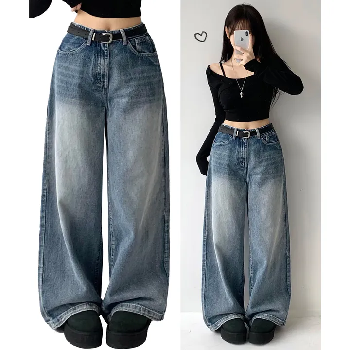 [모델소장🖤/기장선택/~XL] 페이블 3기장 힙 빈티지 워싱 하이웨스트 로우 밑단 스냅 조거 와이드 데님 팬츠 청바지 키작녀 키큰녀 남녀공용 사계절팬츠 빅사이즈