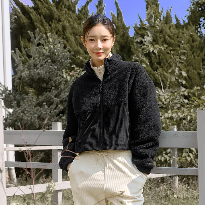 코듀로이 앤 플리스 집업 자켓 블랙