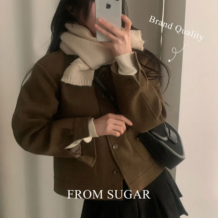 [울+비스코스코트/브랜드퀄🤎] 오드 카라 모직 숏 코트 - 2color