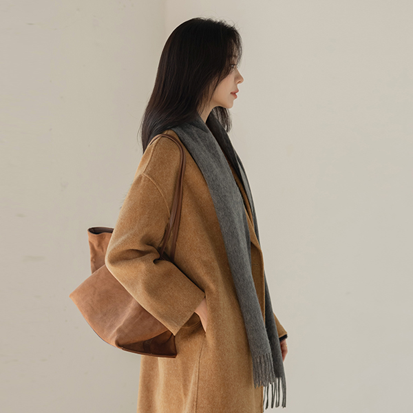 울100% 더블 버튼 핸드메이드 코트