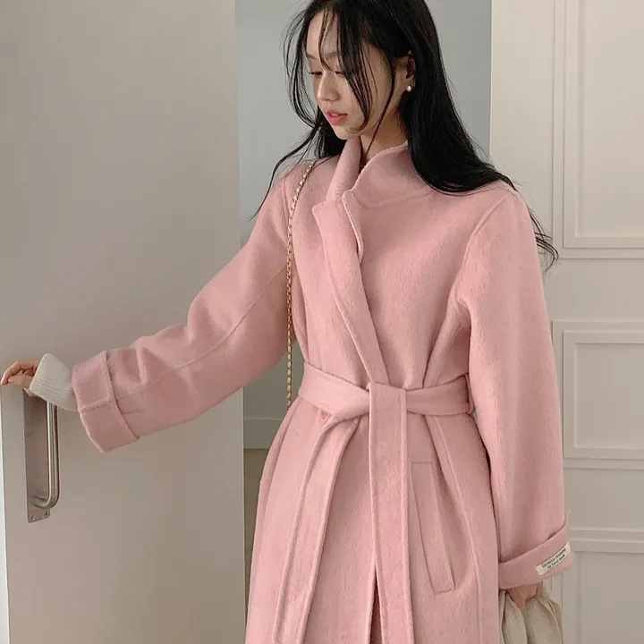 [🤎울100 핸드메이드] 아뜰리에 울 100 고퀄 더블 핸드메이드 롱 코트 겨울 하객룩 연말룩 / 소매롤업 허리끈 벨트 울코트 루즈핏 클래식블랑