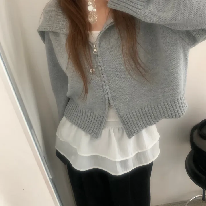 봄신상 세일러카라 투웨이 니트 집업