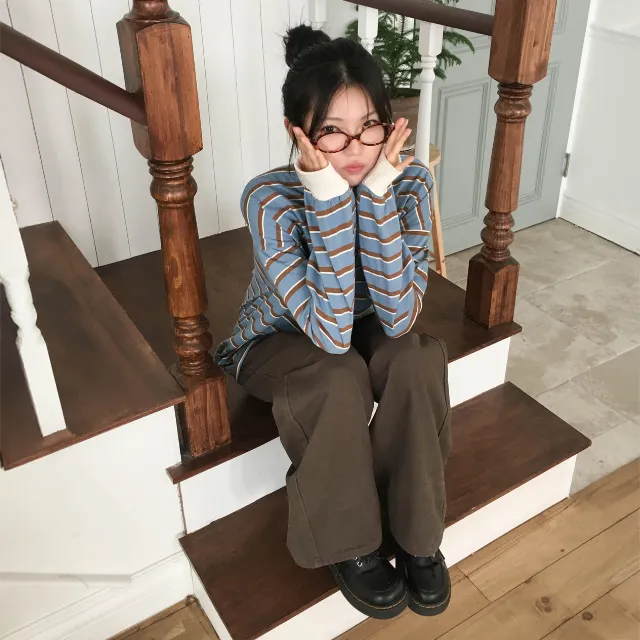 [색감보장🩷] 디토 스트라이프 라운드넥 오버핏 긴팔티셔츠