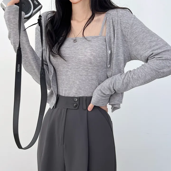 [set] 손등을 덮는 여리함 나시가디건