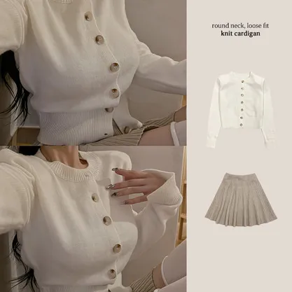 [톡톡한두께감/데일리룩] 어깨패드 소매 트임 라운드 가디건 3 COLORS