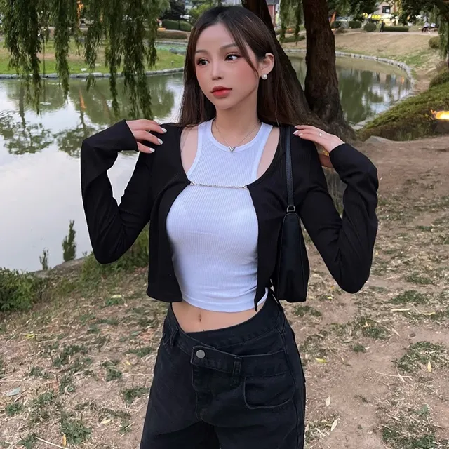 🚀당일발송🚀 chain cardigan / 유니크 체인 크롭 골지 끈 골지 볼레로 가디건 여름볼레로 여름가디건 크롭볼레로 크롭가디건 여름가디건 여름볼레로