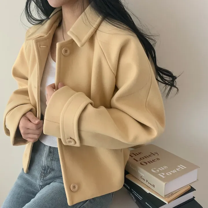 봄가을 크롭재킷 오버핏 아이보리 블랙 싱글버튼 숏코트