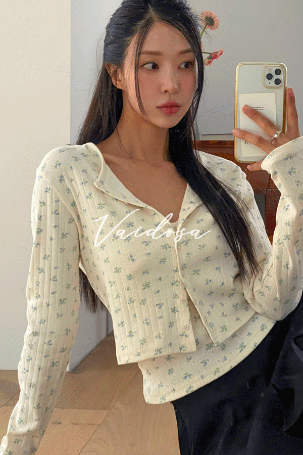 [MADE/자체제작][국내생산] 펀칭 플라워 나시 가디건 세트