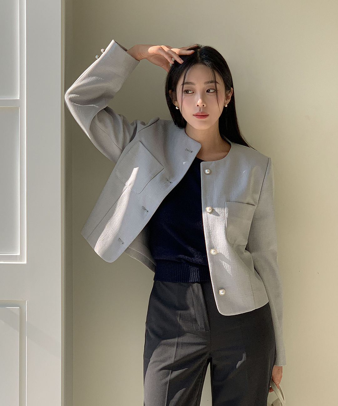 [자체제작/S-L/하객룩🖤]#봄🌷 셀리나 노카라 트위드 자켓 (하객룩/출근룩/데일리룩/봄자켓/노카라자켓/트위드자켓/봄아우터)