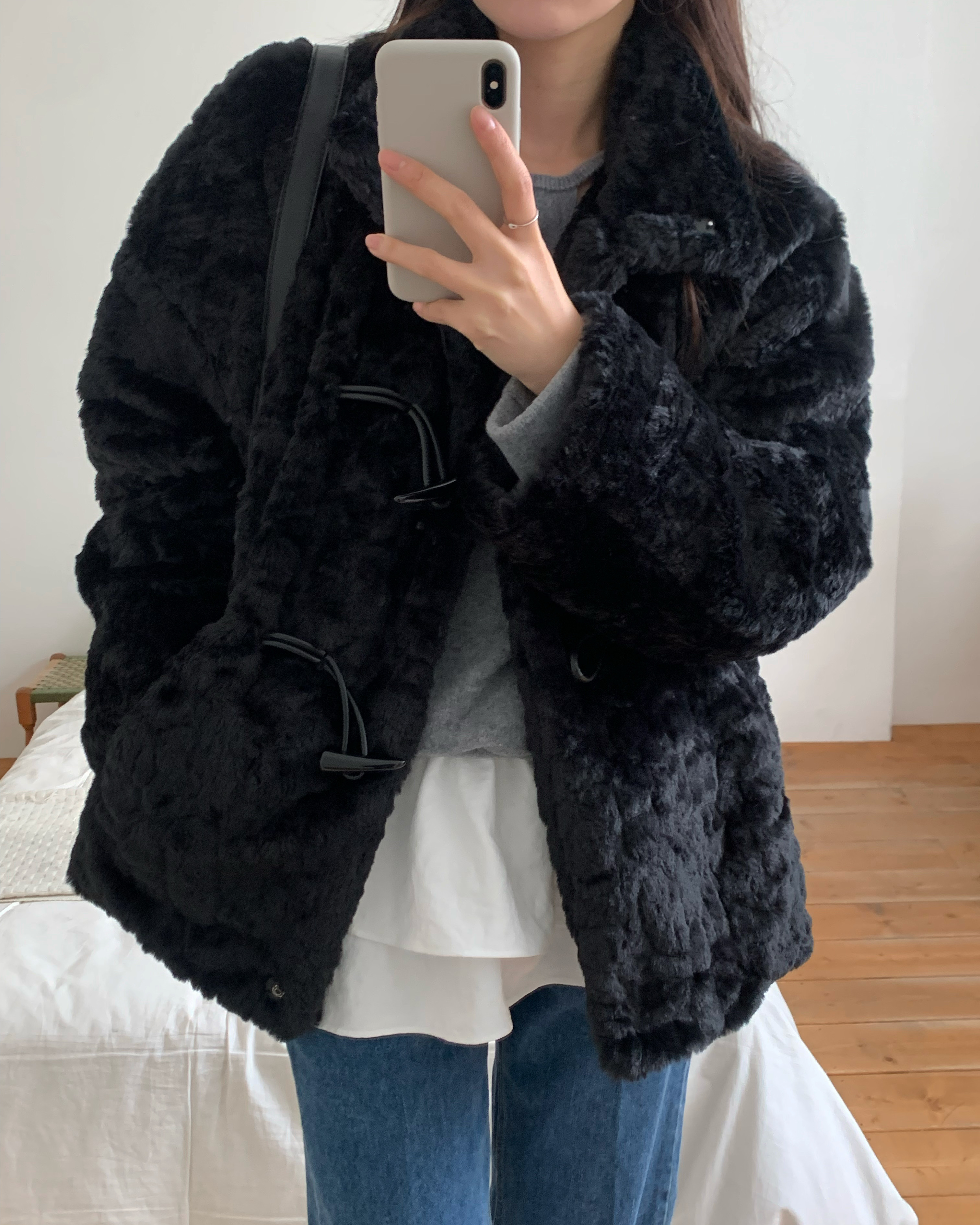 [🌹하객룩#자체제작#누빔]엘비 페이크퍼 누빔 더플 코트