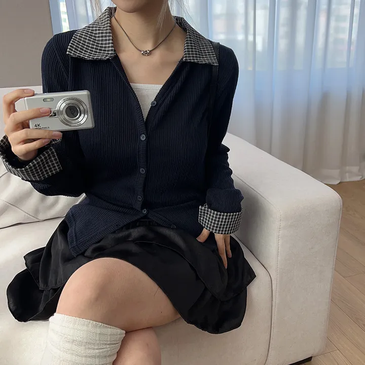 체크 레이어드 3XL까지 날씬핏 가디건 [빅사이즈/통통제작]