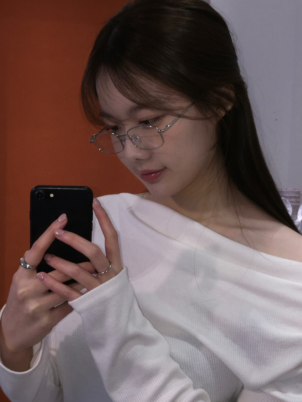 [긱시크/무배♥] 블루라이트차단 데일리 실버 슬림 사각 스퀘어 메탈 은테 안경 안경테 1color