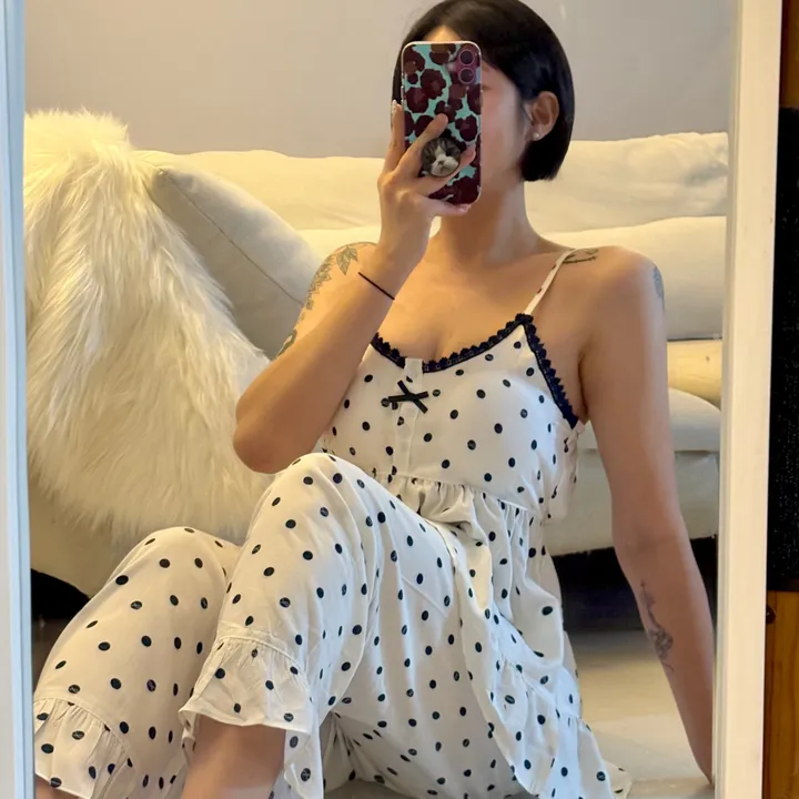 [러블리🎀/국내제작] 도트팡팡 캡내장 투피스 원피스 잠옷 홈웨어 파자마