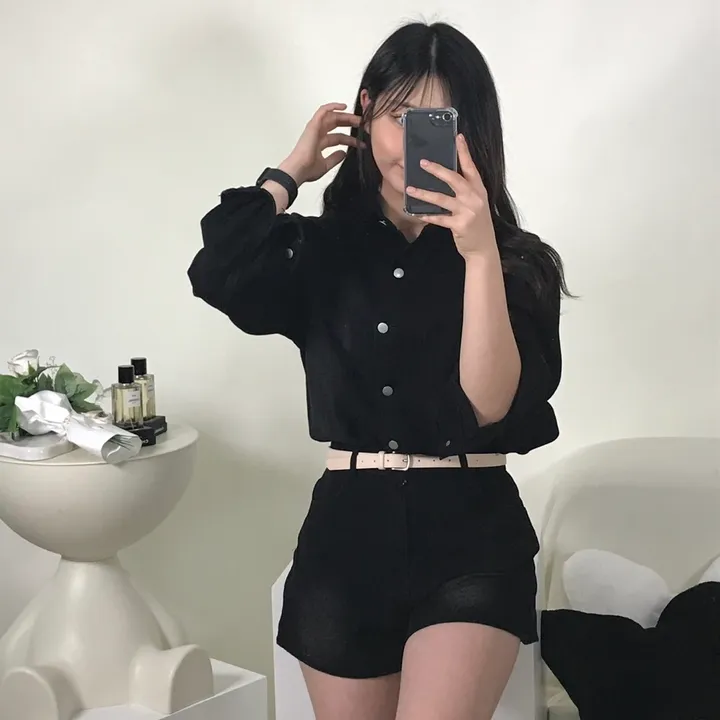 [S,M] 데님 워싱 루즈핏 셔츠+반바지 set