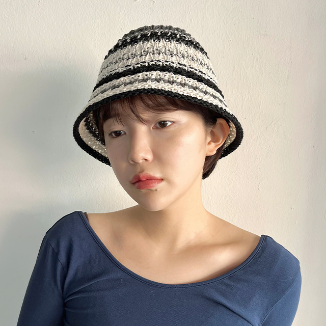 여름 배색 스트라이프 벙거지 버킷햇