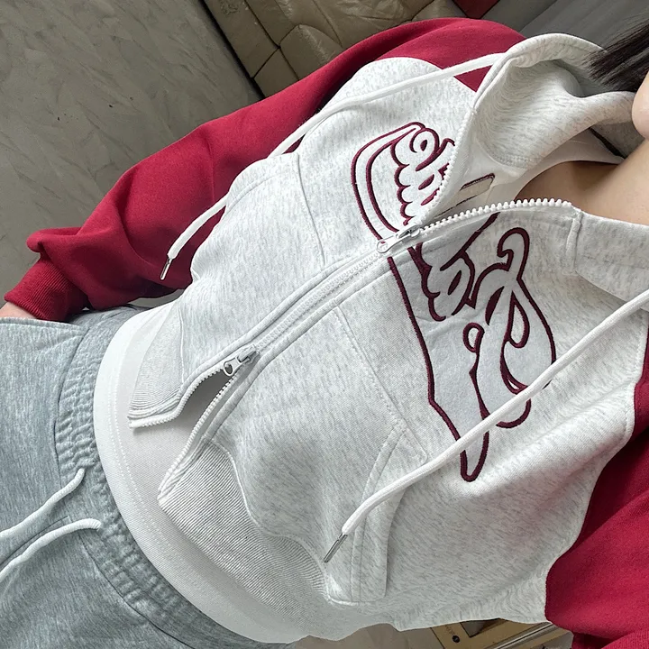 [데일리/투웨이]레터링 나그랑 투웨이 크롭 후드집업