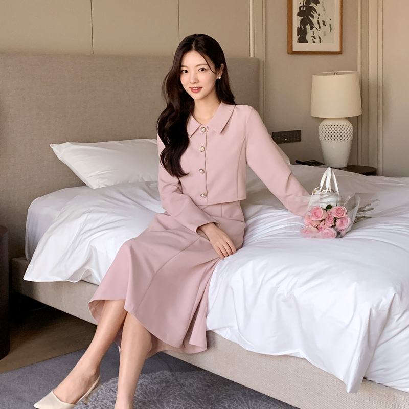5000장 돌파✨ [긴팔 소매,봄원피스] 베네슈 진주버튼 머메이드 원피스 격식룩/데이트룩/소개팅룩/봄하객룩 op15432
