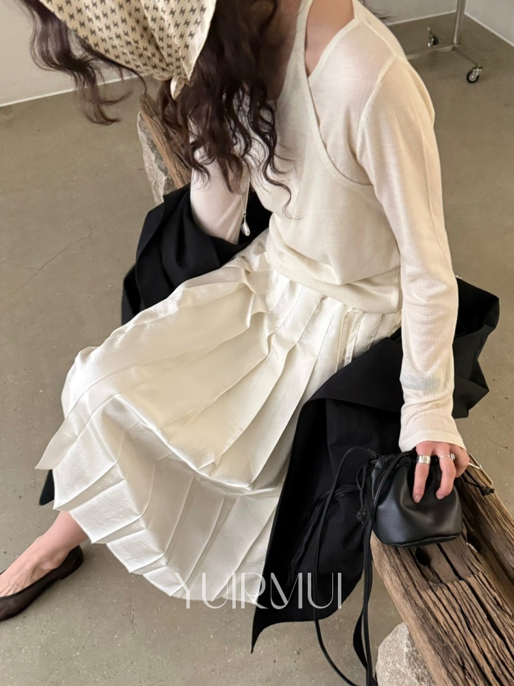 LAKE 레이크 아노 핀턱 플리츠 A라인 밴딩 롱 스커트 3color