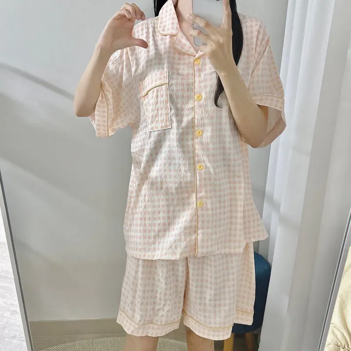 [99~120사이즈🧡미친편안함] 면 잠옷 빅사이즈 홈웨어 파자마 바지 여름 체크 숙면 선물 100 110 3xl 4xl 5xl 6xl 상의 통통녀 플러스 큰잠옷 커플 상하세트