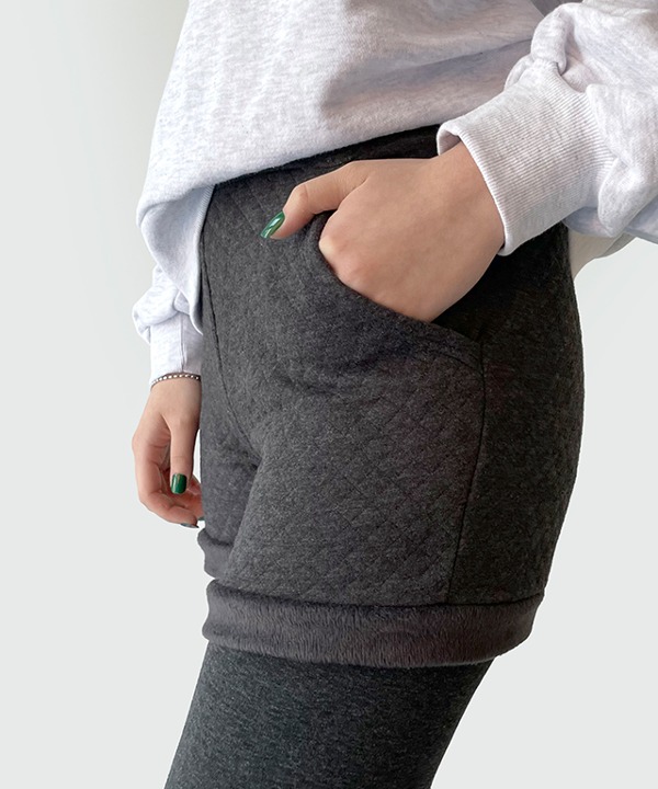 F-XL 누빔 밍크 융털 기모 안감 누비 3부 밴딩 피치 바지 반바지 레깅스 빅사이즈