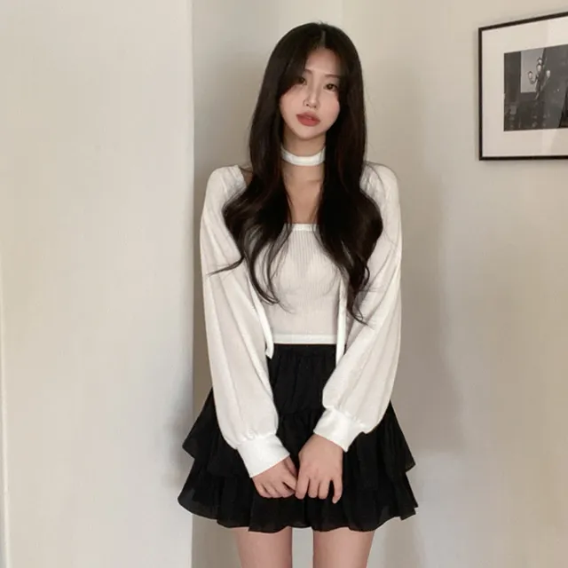 [당일출고/나시+가디건+머플러] 여름 빅사이즈 레이어드 크롭 볼레로 나시 가디건