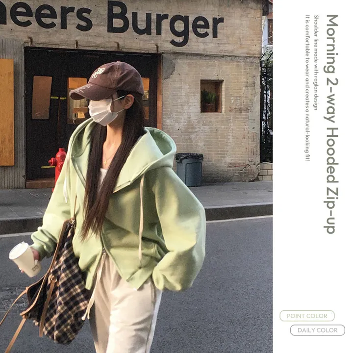 [봄신상🌱][당일출고][MADE/오버핏]모브닝 배색 쭈리 투웨이 후드집업